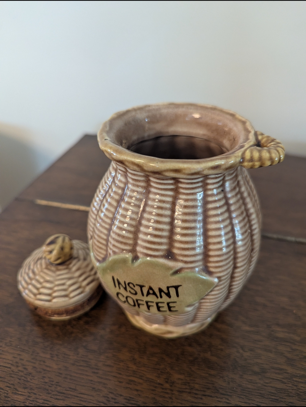 Basketweave Lidded Ceramic Jar  Instant Coffee